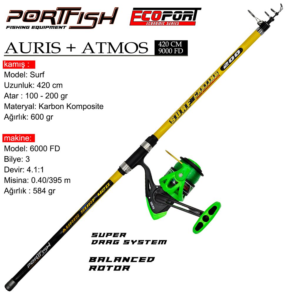 Auris 420 Surf Kamış + Atmos 9000 Olta Set