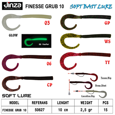 JINZA - Jinza Hawk Finesse Grub 100 mm 2,5 gr Silikon Balık 14 Adet