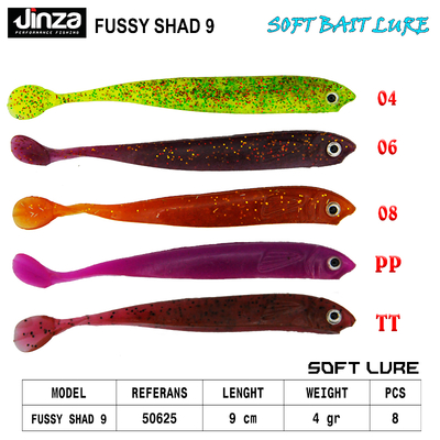 JINZA - Jinza Hawk Fussy Shad 90 mm 4 gr Silikon Balık 8 Adet