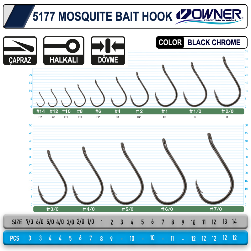 Owner 5177 Mosquito Hook Black Chrome Sinek İğne