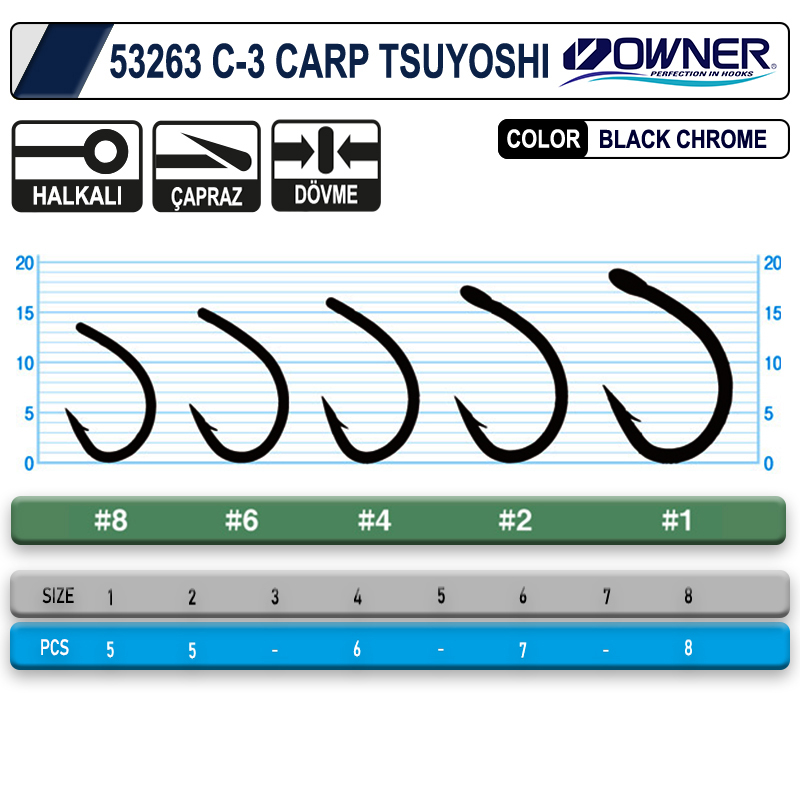 Owner 53263 C-3 Carp Tsuyoshi Black Chrome Sazan İğnesi