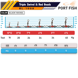 Portfish BL-1008 Üçlü Kırmızı Boncuklu Fırdöndü - Thumbnail