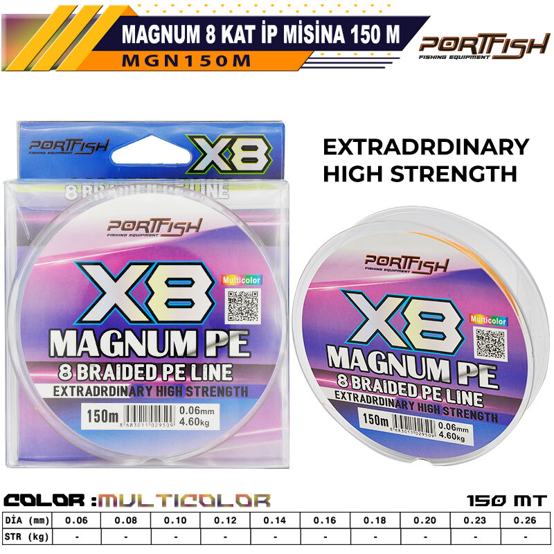 PORTFISH - Portfish Magnum 8 Kat İp Misina 150 mt Multi Color