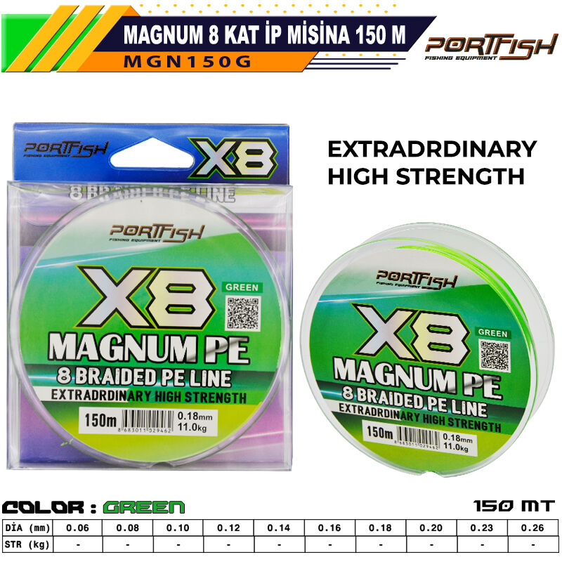 PORTFISH - Portfish Magnum 8 Kat İp Misina 150 mt Yeşil