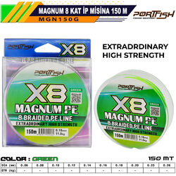 PORTFISH - Portfish Magnum 8 Kat İp Misina 150 mt Yeşil