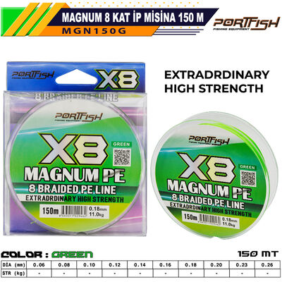 PORTFISH - Portfish Magnum 8 Kat İp Misina 150 mt Yeşil