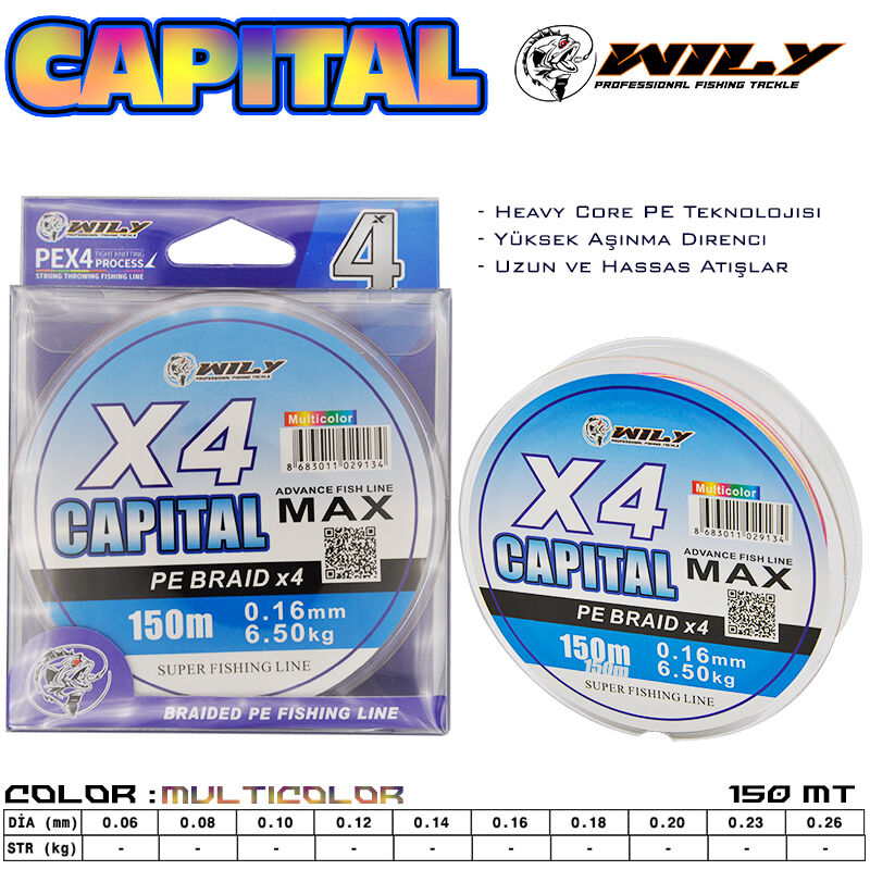 Wily - Wily Capital 4 Kat İp Misina 150 mt Multi Color