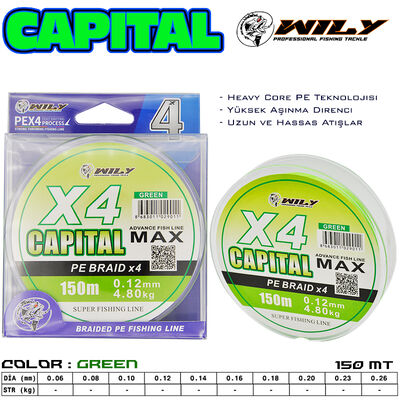 Wily - Wily Capital 4 Kat İp Misina 150 mt Yeşil