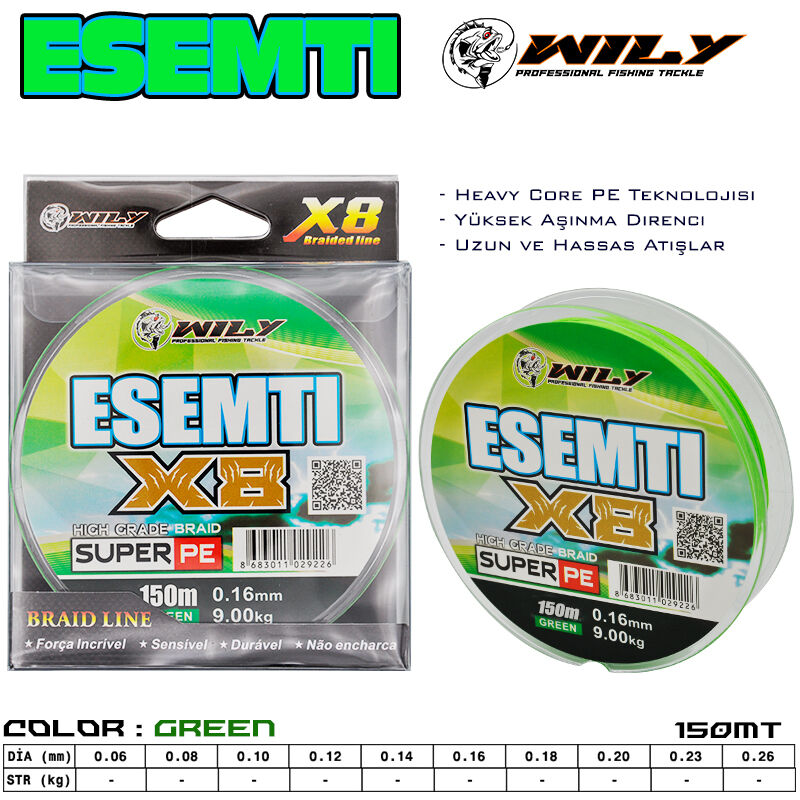 Wily - Wily Esemti 8 Kat İp Misina 150 mt Yeşil