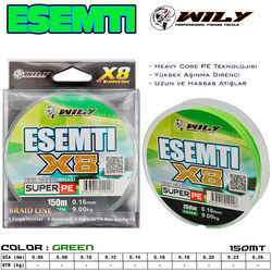 Wily - Wily Esemti 8 Kat İp Misina 150 mt Yeşil