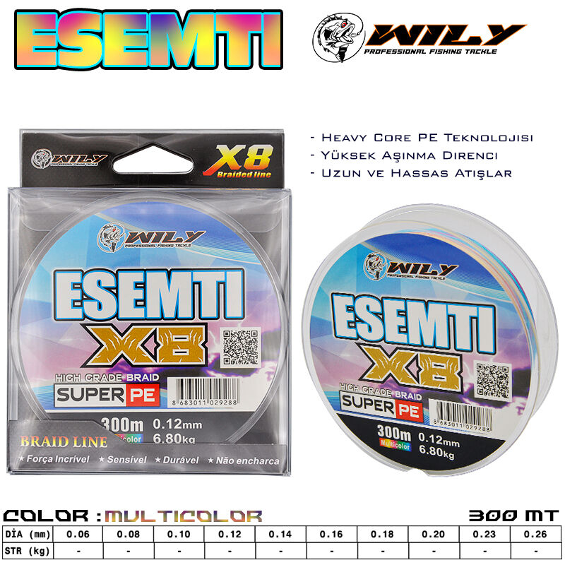 Wily - Wily Esemti 8 Kat İp Misina 300 mt Multi Color