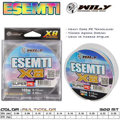 Wily - Wily Esemti 8 Kat İp Misina 300 mt Multi Color