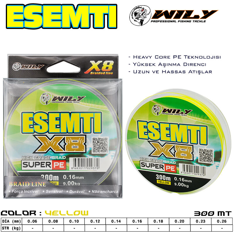 Wily - Wily Esemti 8 Kat İp Misina 300 mt Sarı