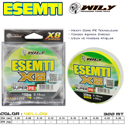 Wily - Wily Esemti 8 Kat İp Misina 300 mt Sarı
