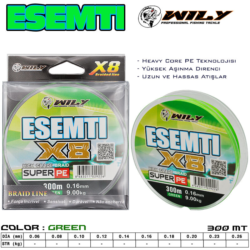 Wily - Wily Esemti 8 Kat İp Misina 300 mt Yeşil
