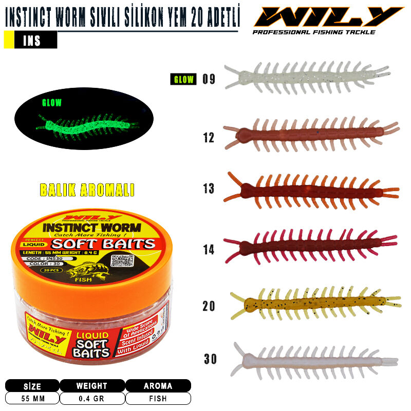Wily - Wily Instinct Worm Sıvılı Silikon 55 mm 20 Adetli