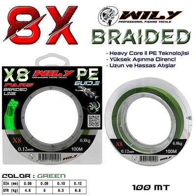 Wily - Wily Pars 8 Kat Lrf İp Misina Yeşil 100 Mt Yeşil