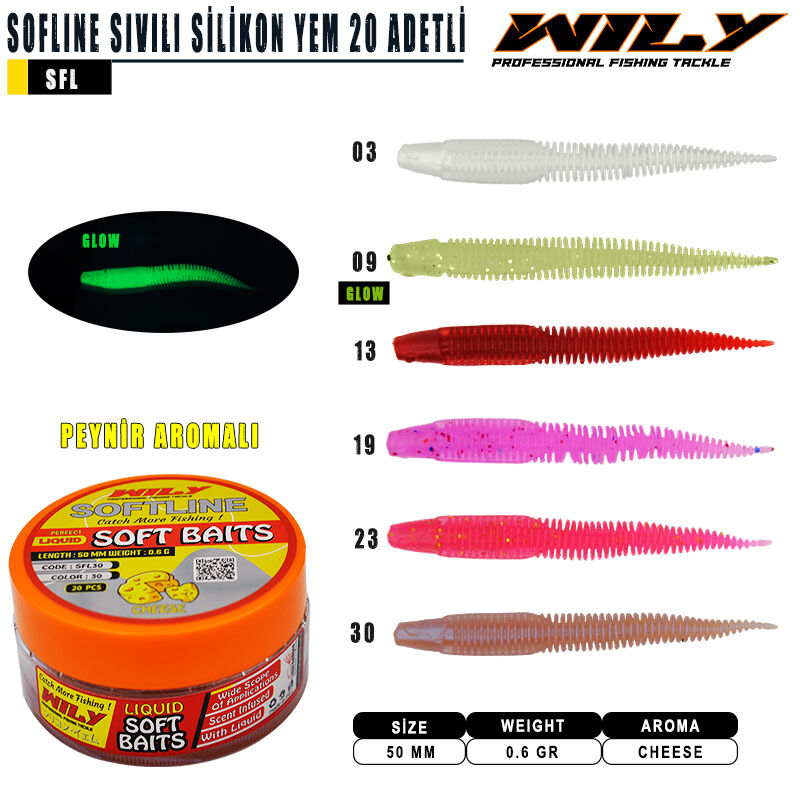 Wily - Wily Softline Sıvılı Silikon Yem 50 mm 20 Adetli