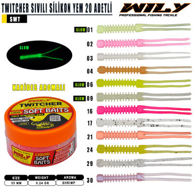 Wily - Wily Twitcher Sıvılı Silikon Yem 55 mm 20 Adetli